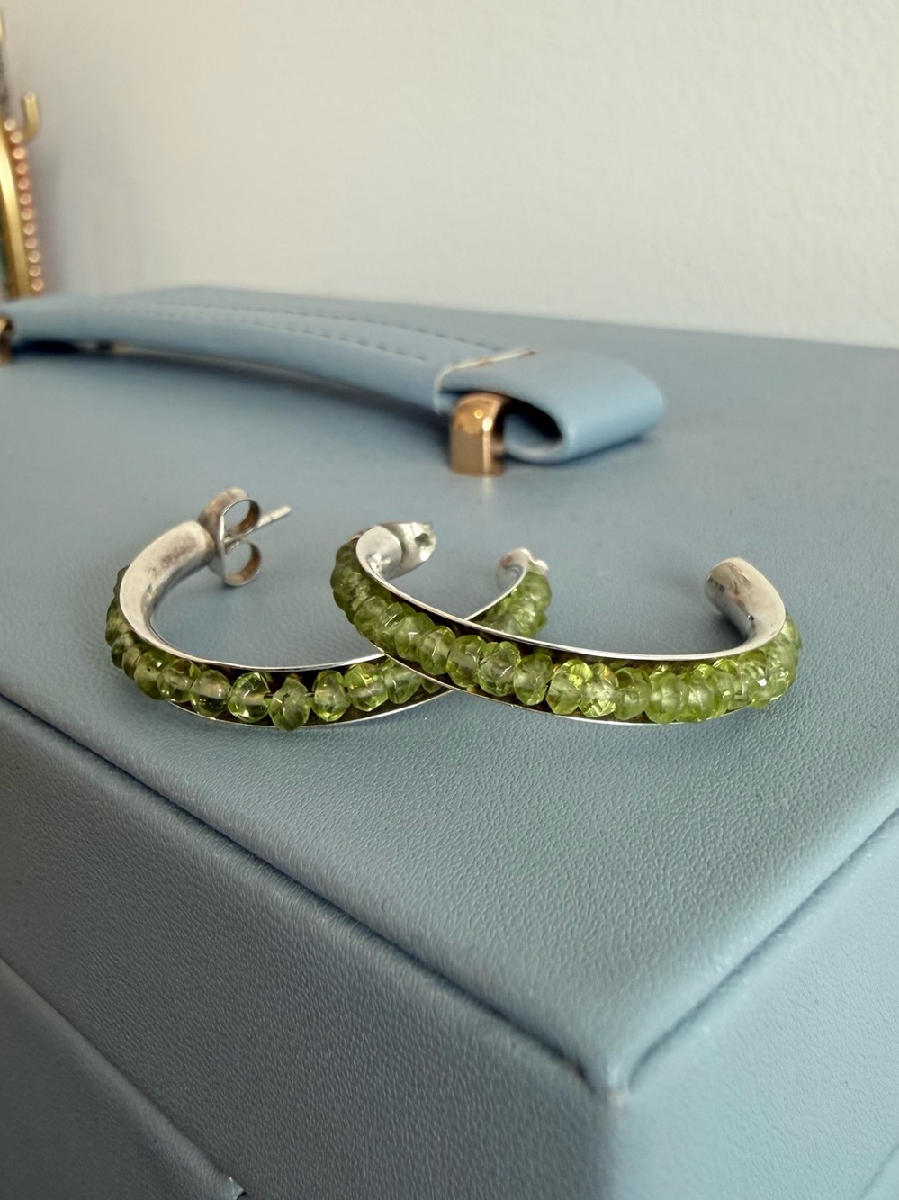 Silpada Rare Sterling Silver Peridot Beaded Semi Hoop Earrings